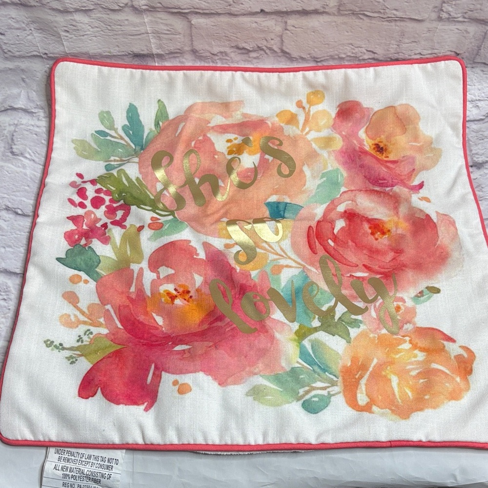 She’s So Lovely Floral Watercolor with Pink and Orange Roses Pillow Cover Medium